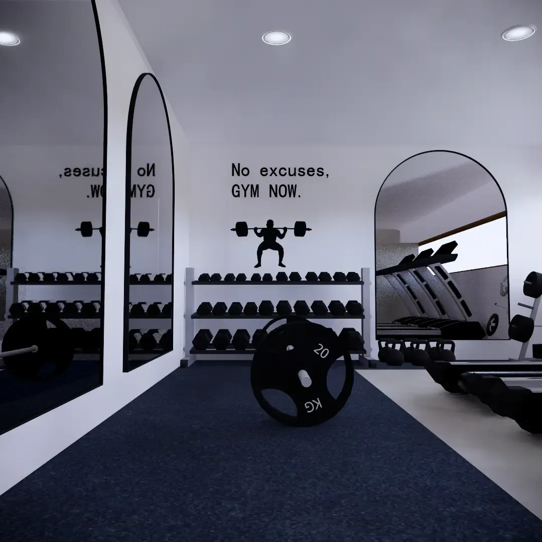 Gimnasio con equipo moderno y ventanales que permiten entrada de luz natural